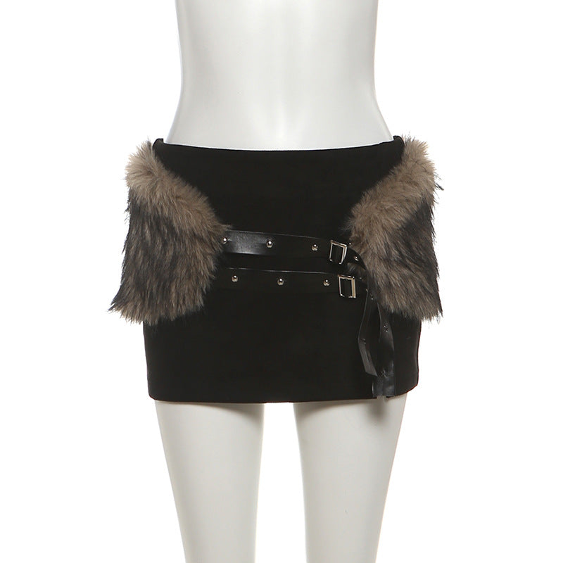 Fluffy slit buckle mini skirt  | Festival Outfits Women