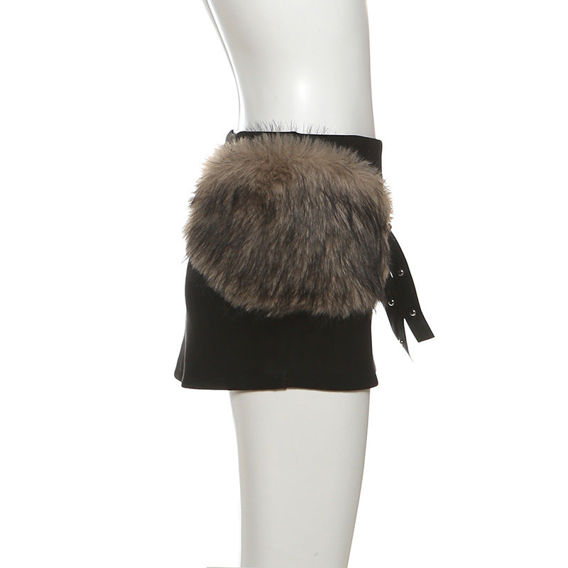 Fluffy slit buckle mini skirt  | Festival Outfits Women