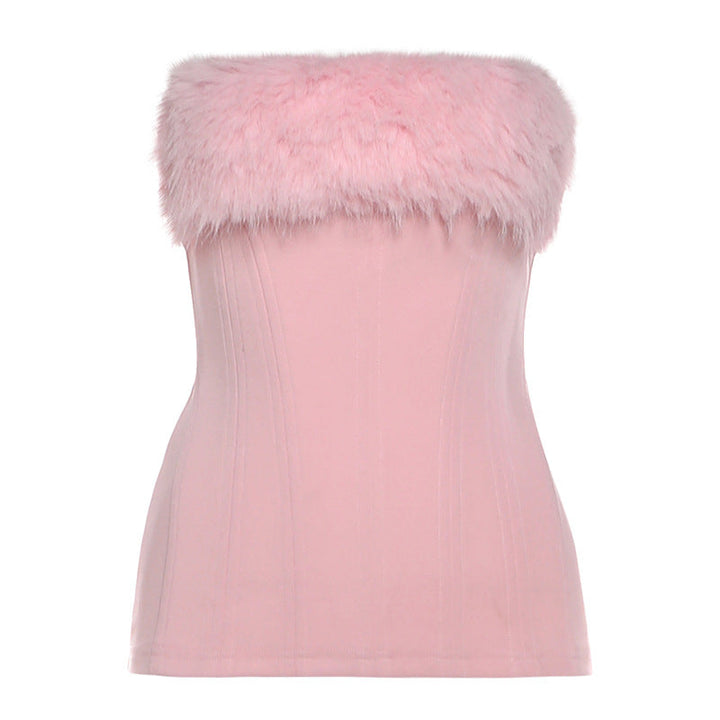 Fluffy patchwork backless tube top  | Festival Outfits Women