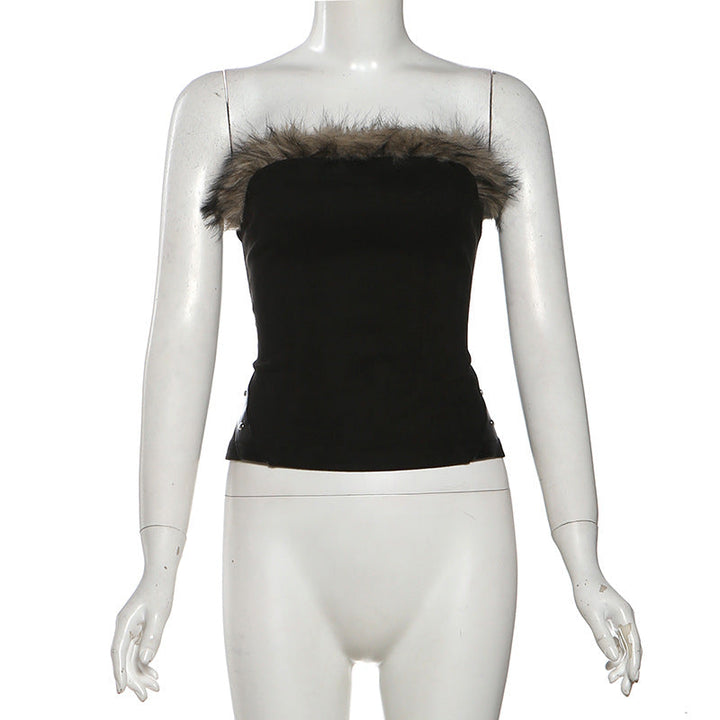 Fluffy lace up tube top  | Festival Outfits Women