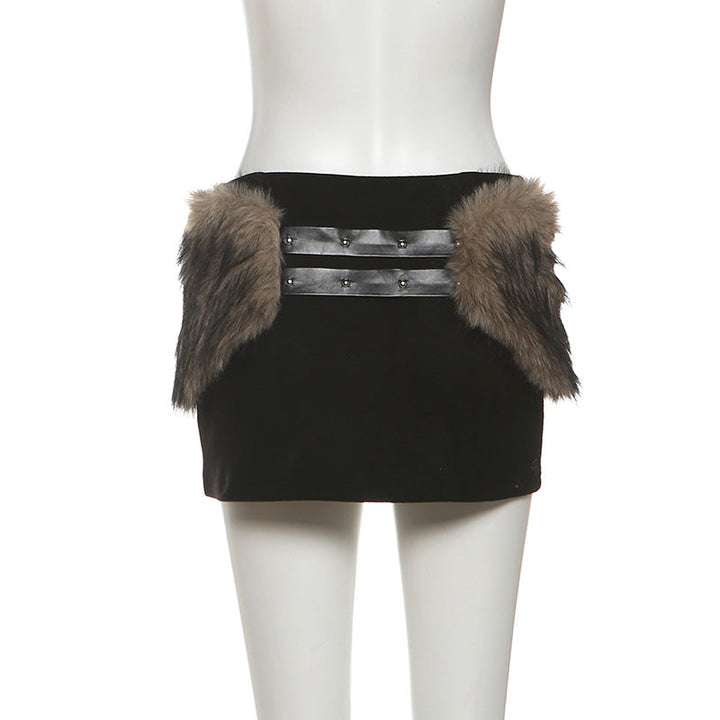 Fluffy slit buckle mini skirt  | Festival Outfits Women