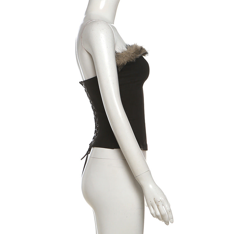 Fluffy lace up tube top  | Festival Outfits Women