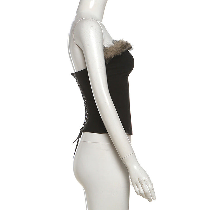 Fluffy lace up tube top  | Festival Outfits Women