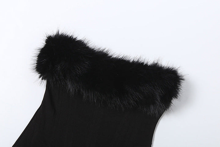 Fluffy patchwork backless tube top  | Festival Outfits Women