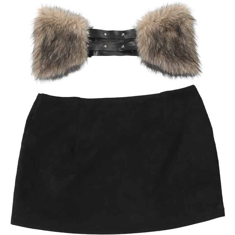 Fluffy slit buckle mini skirt  | Festival Outfits Women