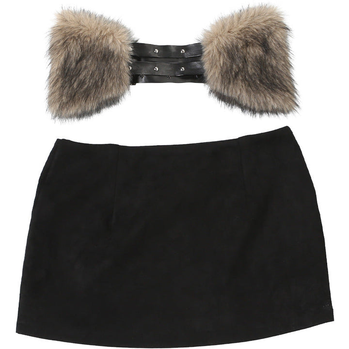 Fluffy slit buckle mini skirt  | Festival Outfits Women