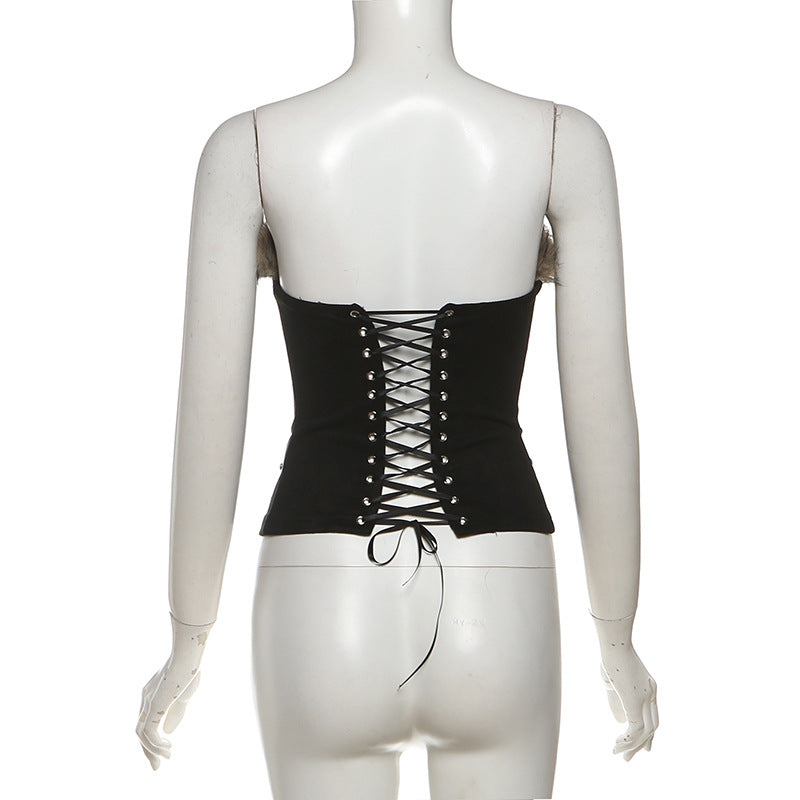 Fluffy lace up tube top  | Festival Outfits Women