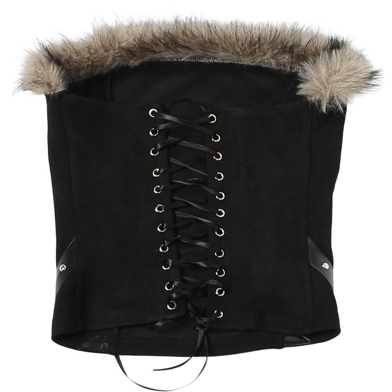 Fluffy lace up tube top  | Festival Outfits Women