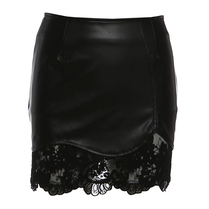 PU leather lace hem zip-up mini skirt Cargo Mini Skirt  | Festival Outfits Women