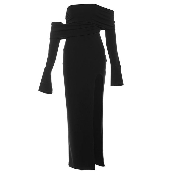 Off shoulder high slit ruched maxi dress  | Festival Outfits Women