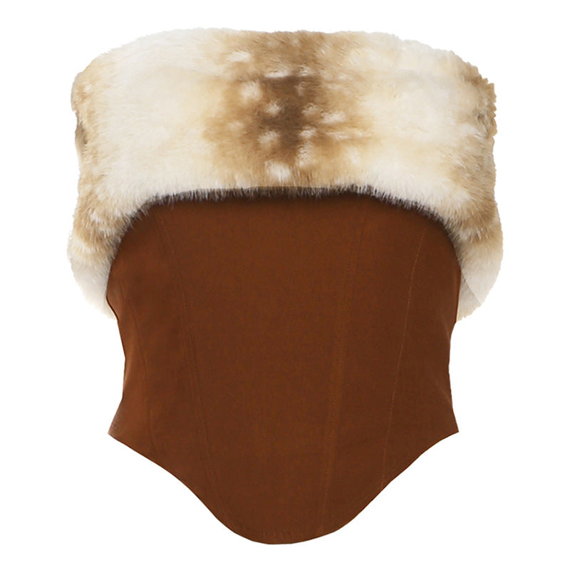 Fluffy zip-up backless tube top  | Festival Outfits Women