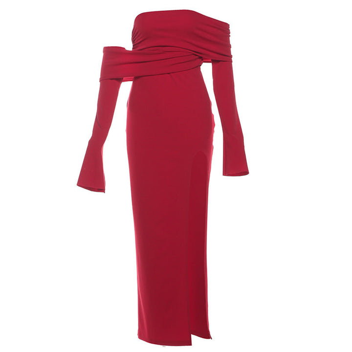 Off shoulder high slit ruched maxi dress  | Festival Outfits Women