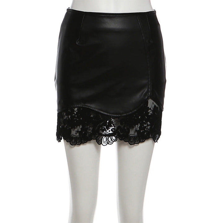 PU leather lace hem zip-up mini skirt Cargo Mini Skirt  | Festival Outfits Women
