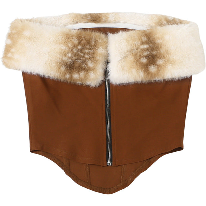 Fluffy zip-up backless tube top  | Festival Outfits Women