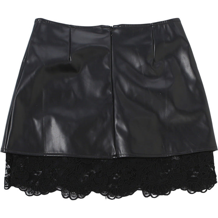 PU leather lace hem zip-up mini skirt Cargo Mini Skirt  | Festival Outfits Women