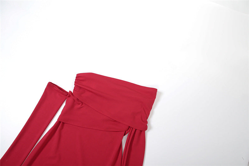 Off shoulder high slit ruched maxi dress  | Festival Outfits Women