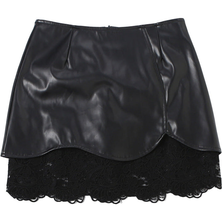 PU leather lace hem zip-up mini skirt Cargo Mini Skirt  | Festival Outfits Women