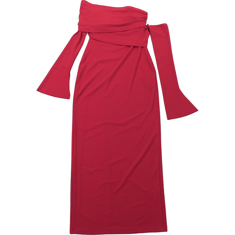 Off shoulder high slit ruched maxi dress  | Festival Outfits Women