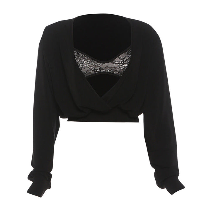 Long sleeve lace v neck cami crop 2 piece top  | Festival Outfits Women