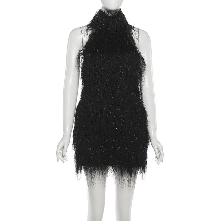Halter tassels backless solid mini dress  | Festival Outfits Women