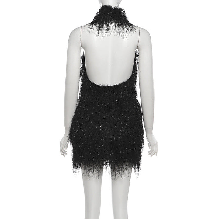 Halter tassels backless solid mini dress  | Festival Outfits Women