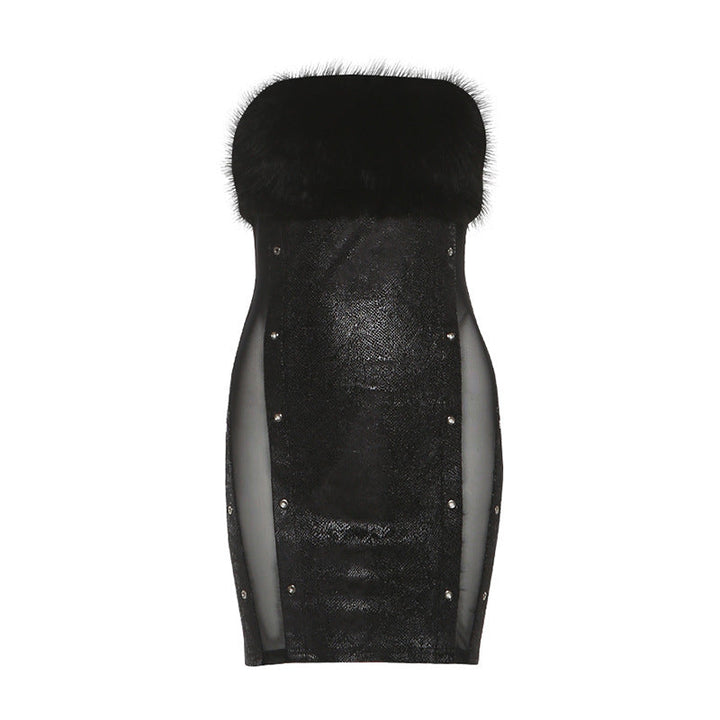 Fluffy mesh patchwork tube mini dress  | Festival Outfits Women