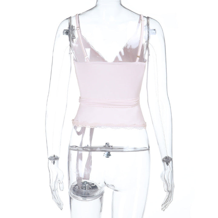 V neck knotted lace hem cami top  | Festival Outfits Women