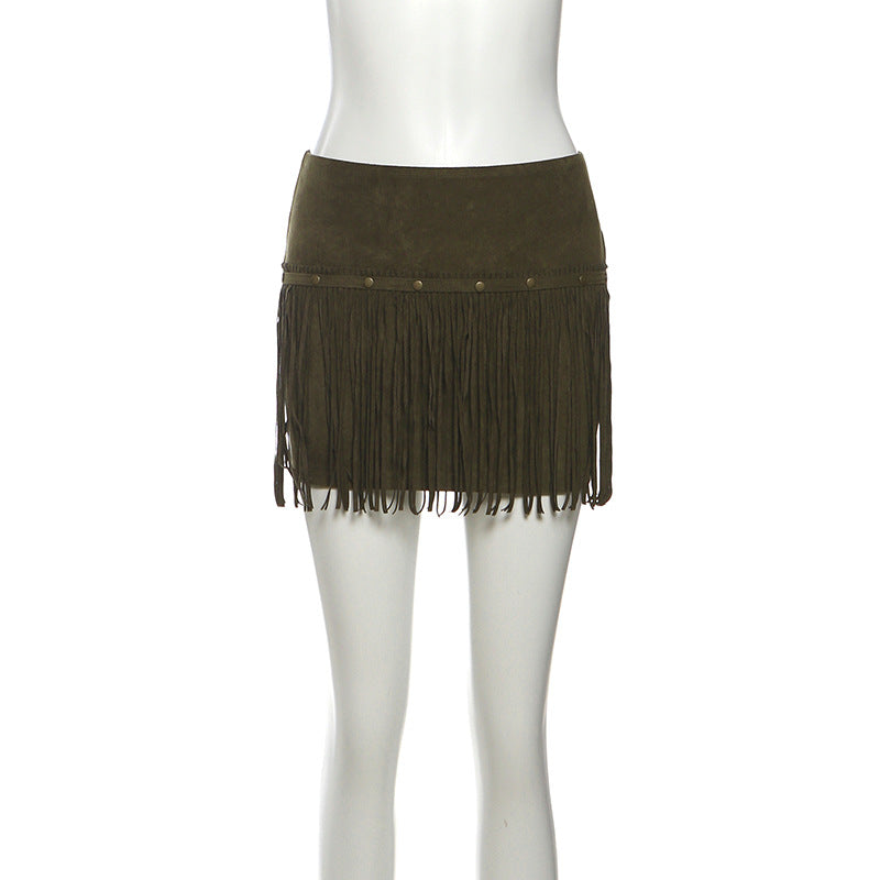 Tassels solid A line mini skirt  | Festival Outfits Women