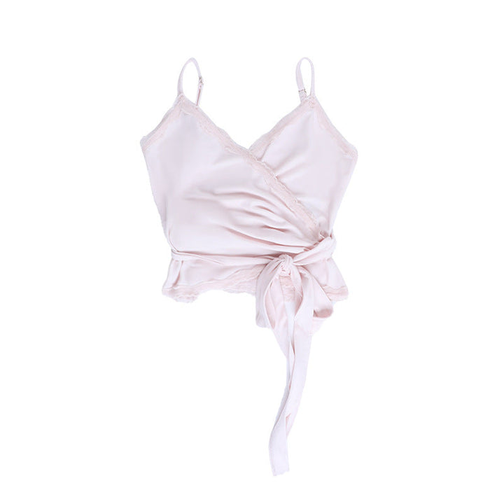 V neck knotted lace hem cami top  | Festival Outfits Women