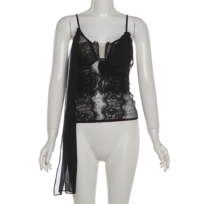 U neck lace ruched cami top  | Festival Outfits Women