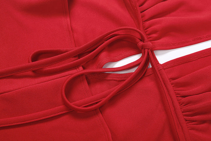 Halter deep v neck backless self tie mini dress  | Festival Outfits Women