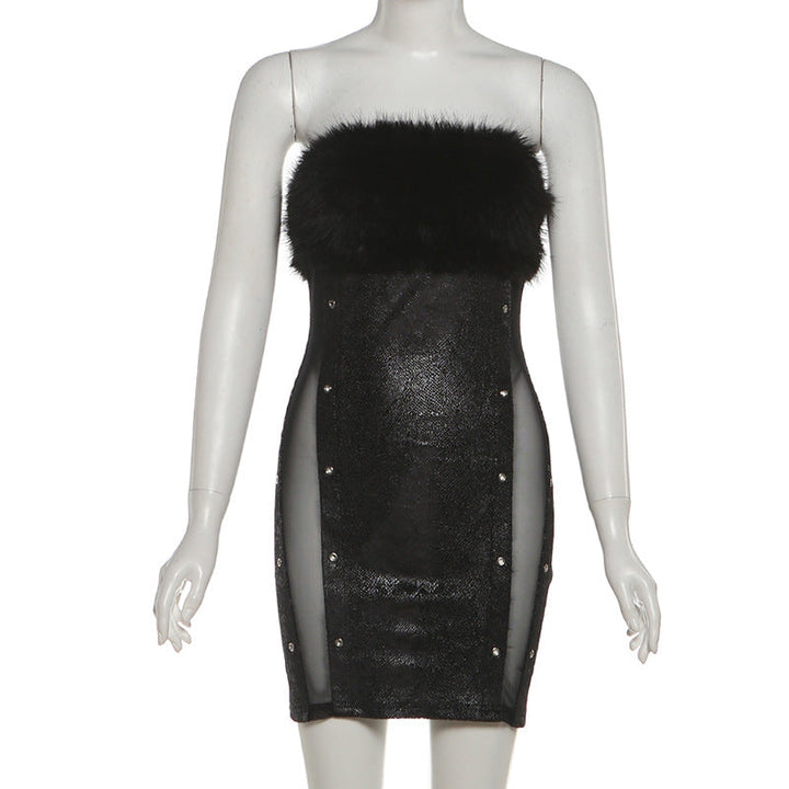 Fluffy mesh patchwork tube mini dress  | Festival Outfits Women