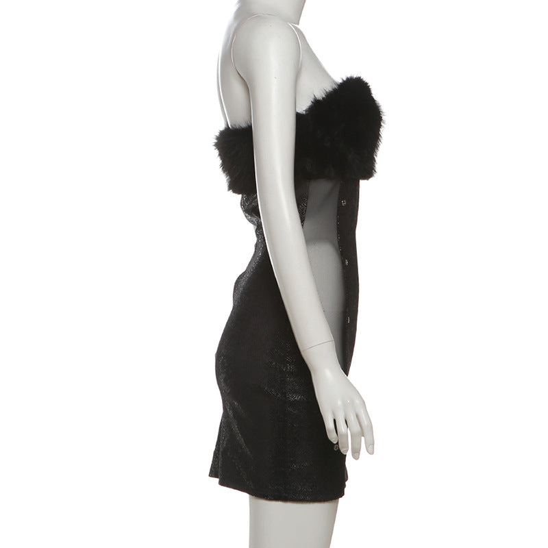 Fluffy mesh patchwork tube mini dress  | Festival Outfits Women