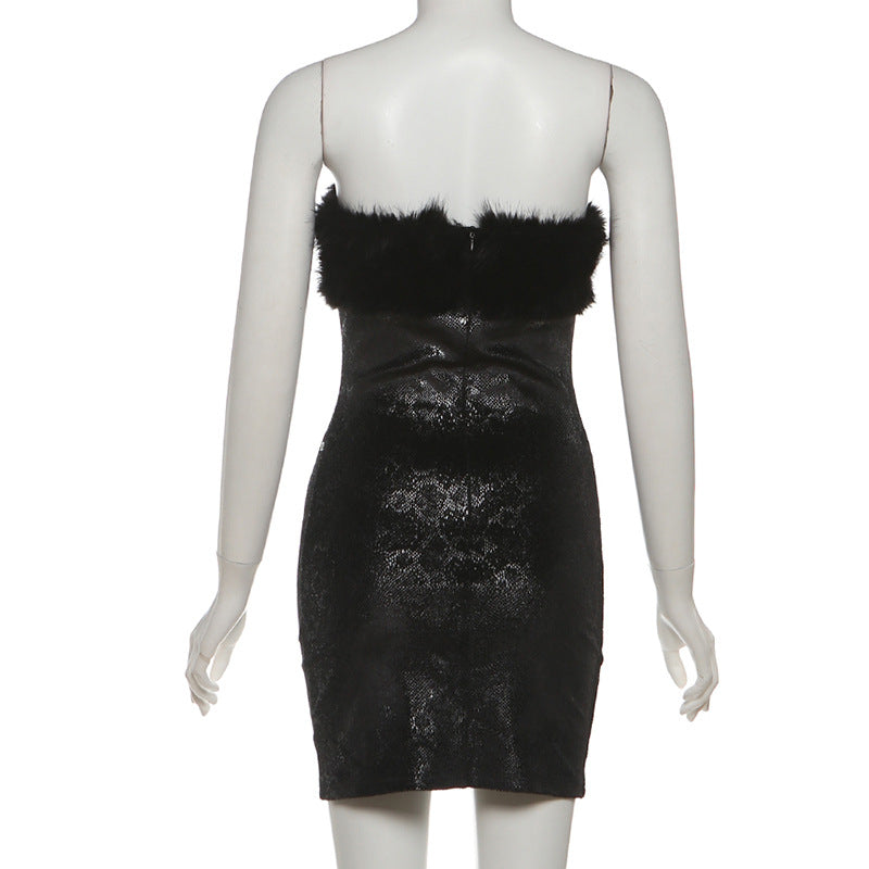 Fluffy mesh patchwork tube mini dress  | Festival Outfits Women