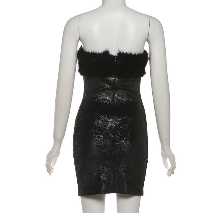 Fluffy mesh patchwork tube mini dress  | Festival Outfits Women