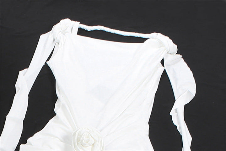 Off shoulder ruffle backless flower applique maxi dress  | Festival Outfits Women