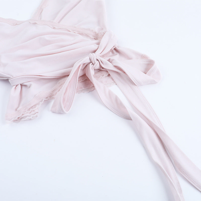 V neck knotted lace hem cami top  | Festival Outfits Women