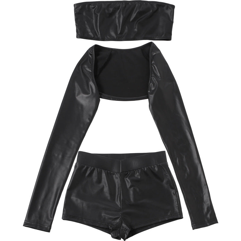Long sleeve PU leather medium rise pant set  | Festival Outfits Women
