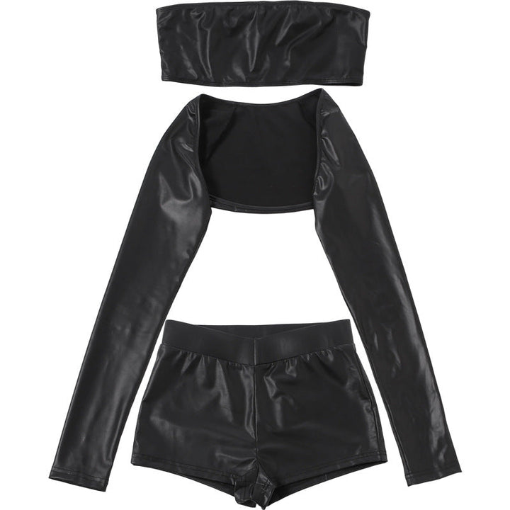Long sleeve PU leather medium rise pant set  | Festival Outfits Women