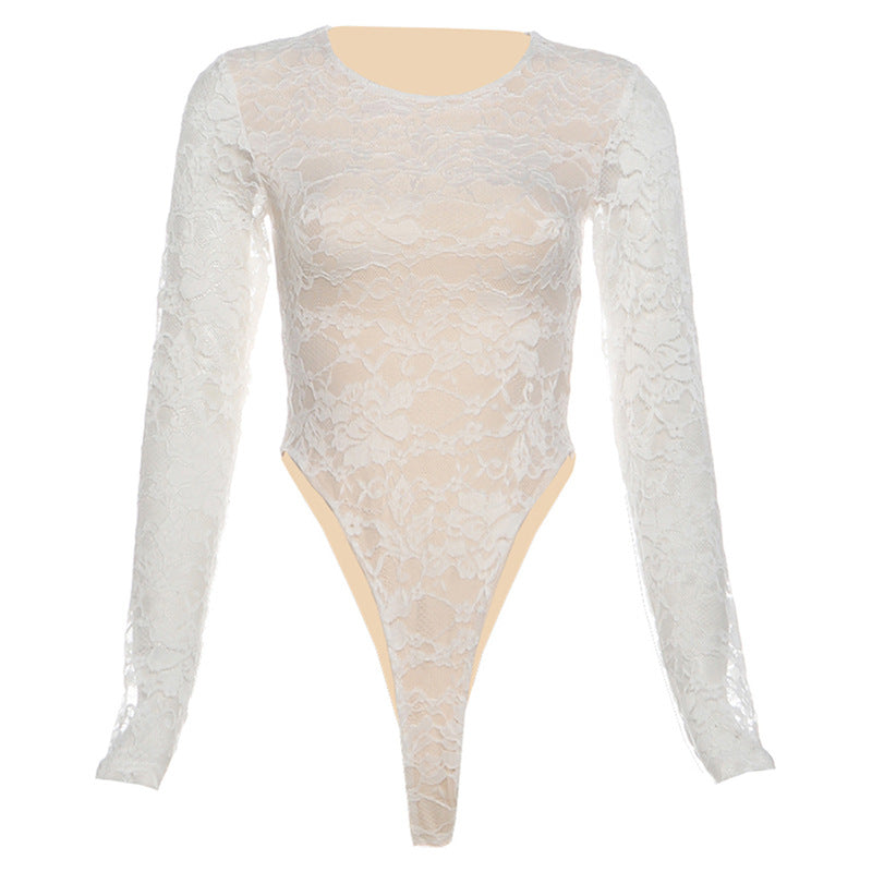 Long sleeve crewneck lace bodysuit  | Festival Outfits Women