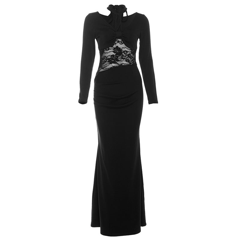 Long sleeve v neck lace maxi dress  | Festival Outfits Women