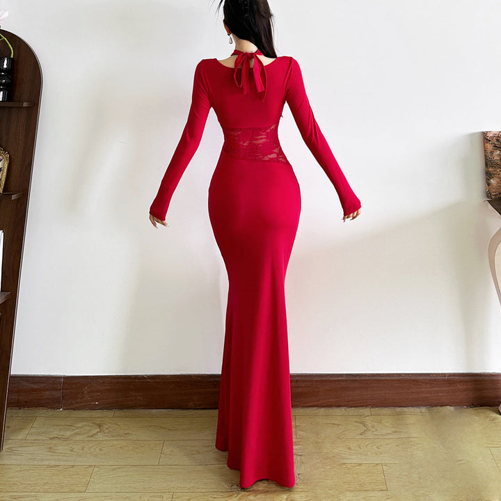 Long sleeve v neck lace maxi dress  | Festival Outfits Women