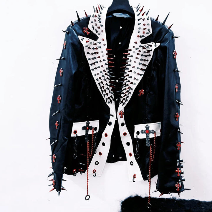 Long sleeve rivet PU leather turnover collar coat top  | Festival Outfits Women