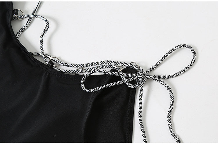 One shoulder lace up self tie bodysuit  | Festival Outfits Women