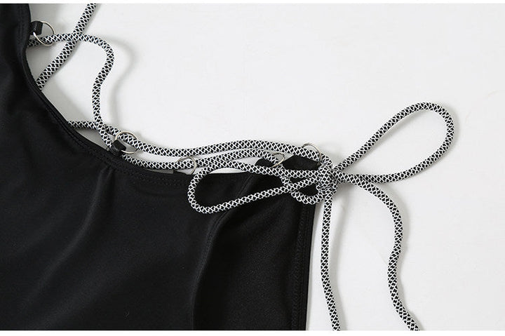 One shoulder lace up self tie bodysuit  | Festival Outfits Women