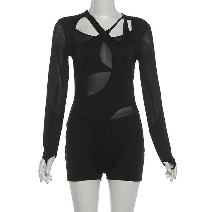 Hollow out long sleeve mesh gloves romper  | Festival Outfits Women