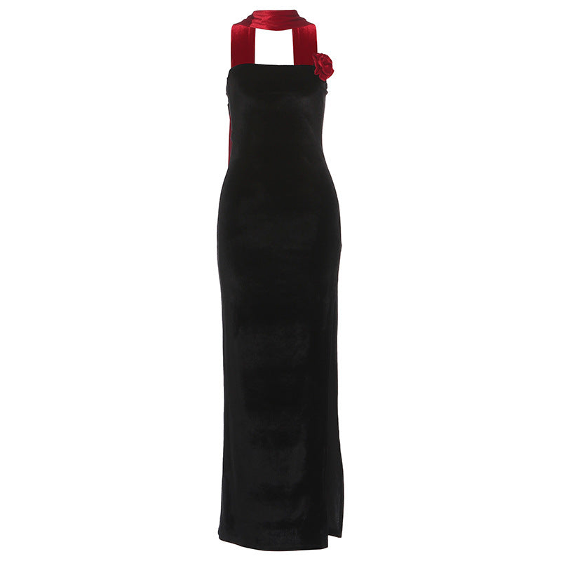 Slit flower applique backless tube maxi dress  | Festival Outfits Women