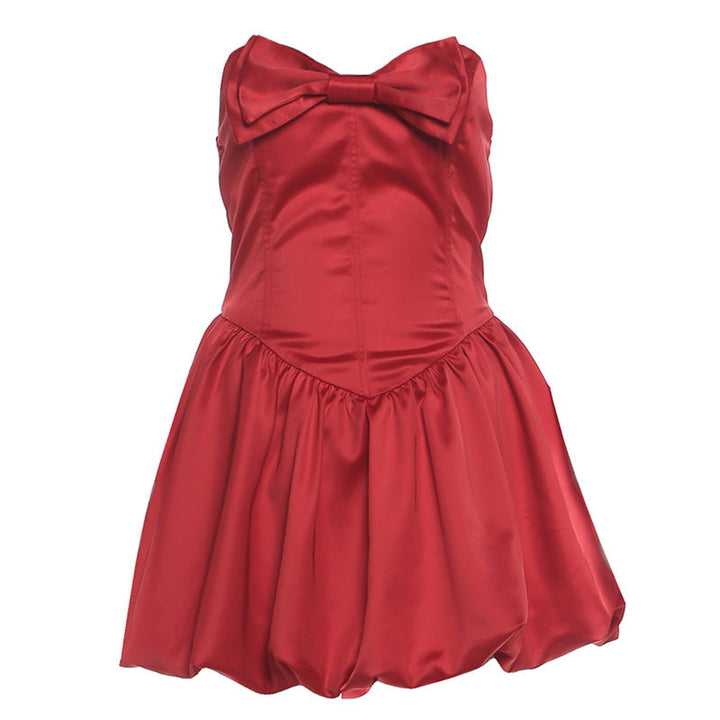 Bowknot ruched smocked sweetheart neck mini dress  | Festival Outfits Women