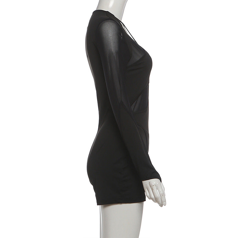 Hollow out long sleeve mesh gloves romper  | Festival Outfits Women