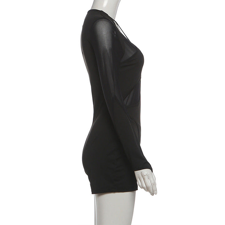 Hollow out long sleeve mesh gloves romper  | Festival Outfits Women